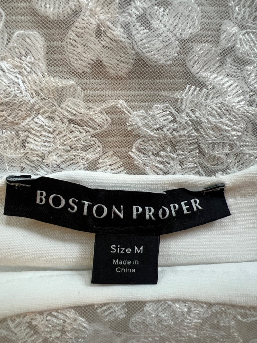Boston Proper Off-White Lace Yoke Long Sleeve Top - Picture 3 of 5